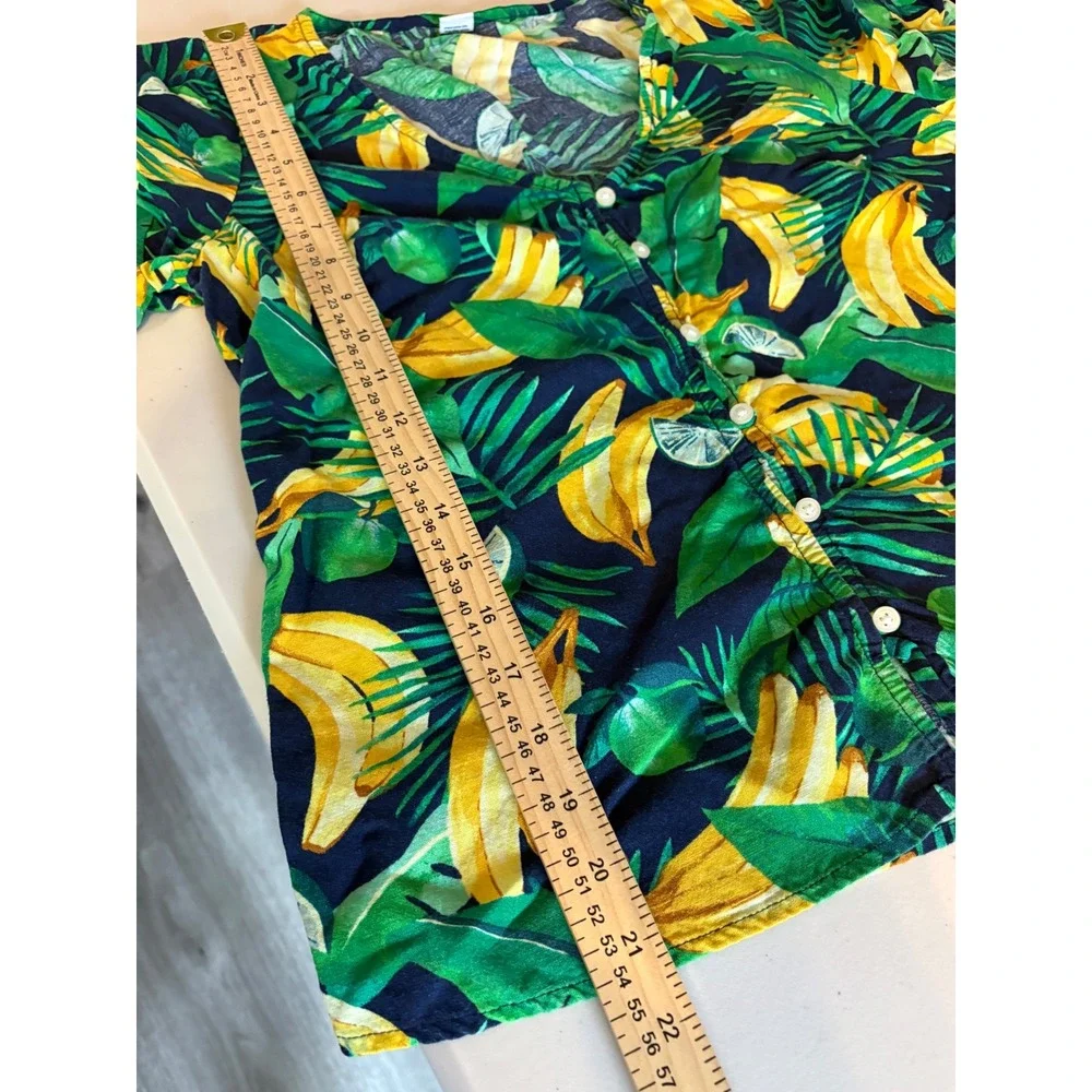 Old‎ Navy Womens S Tropical Banana Print V-Neck Button Front Blouse Cotton Mix